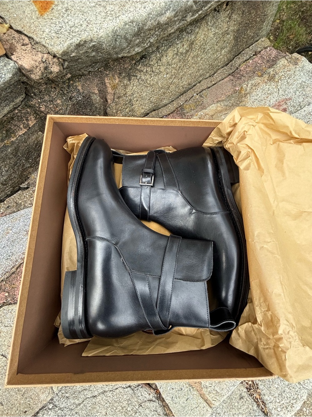 Men's Black Leather Chukka Boots with Side Strap Detail